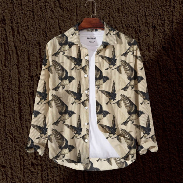 CUTE BIRDS - FULL SLEEVE PRINTED CORDUROY SHIRT