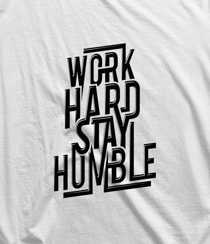 White Juxar durable cotton t shirt with black Work Hard Stay Humble motivational text design
