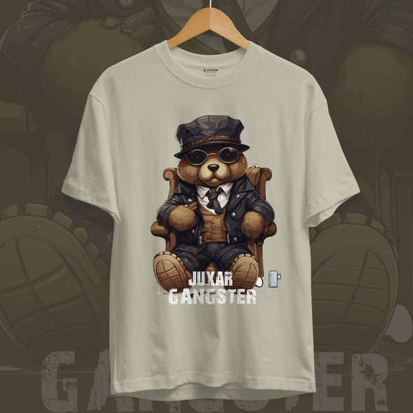Juxar durable cotton t shirt for washing featuring a gangster teddy bear graphic on a light-colored tee