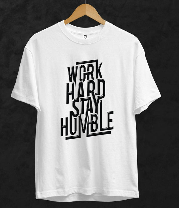 Juxar white durable cotton t shirt with black motivational Work Hard Stay Humble text design