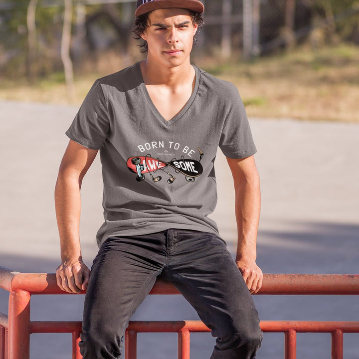 Juxar eco-friendly organic cotton t shirt in gray with Born to be Awesome skateboard graphic