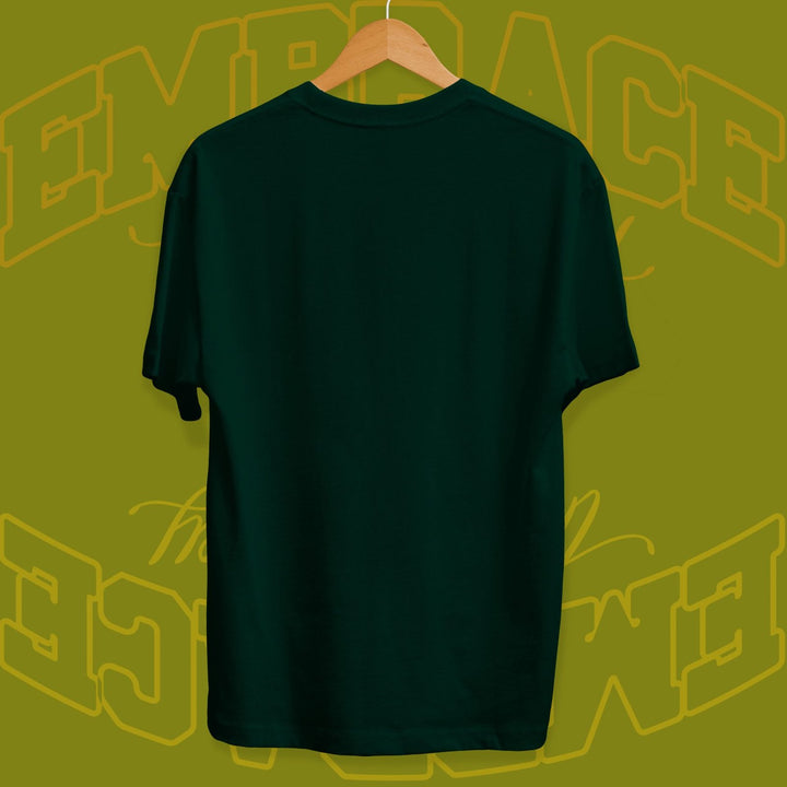 Juxar black cotton t shirt for layering hanging on wooden hanger with plain back view