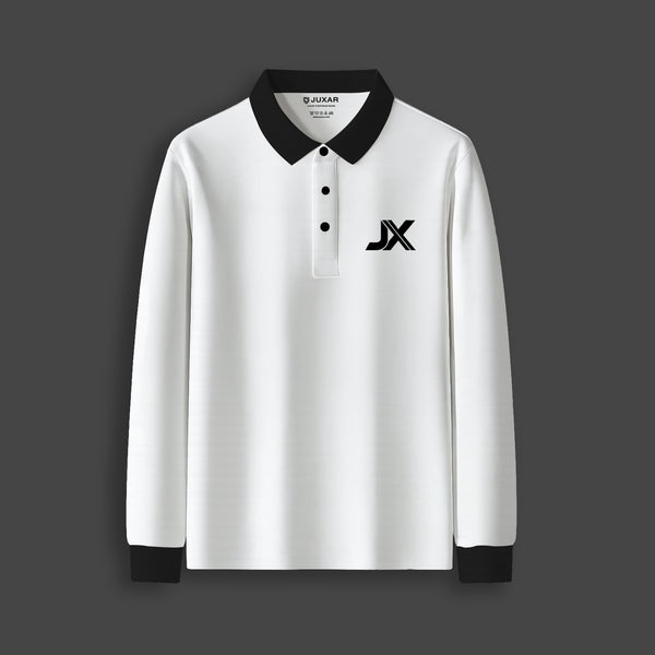 WHITE SLEEVE POLO NECK T-SHIRT