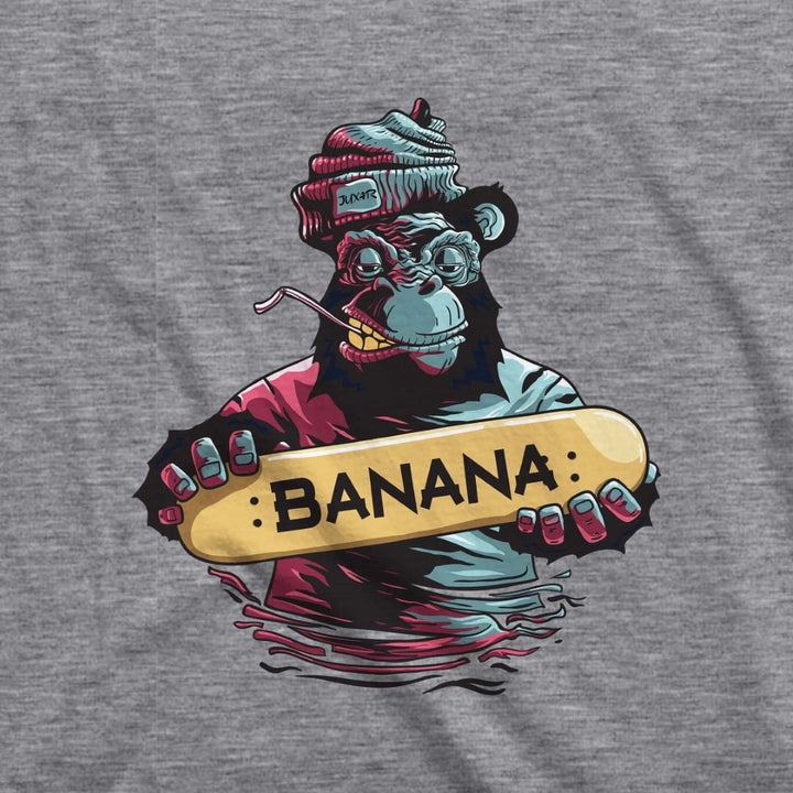Juxar mens hip length hoodie with colorful cartoon monkey holding banana skateboard graphic