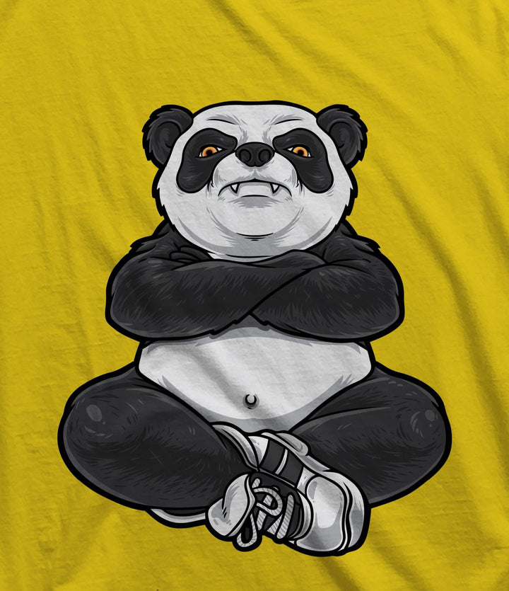 Juxar men's casual sando with a graphic design of a fierce panda sitting cross-legged
