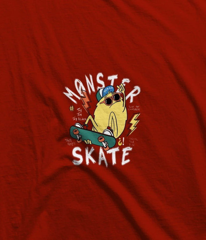Juxar red skateboarding sando for men with cartoon monster skate graphic design