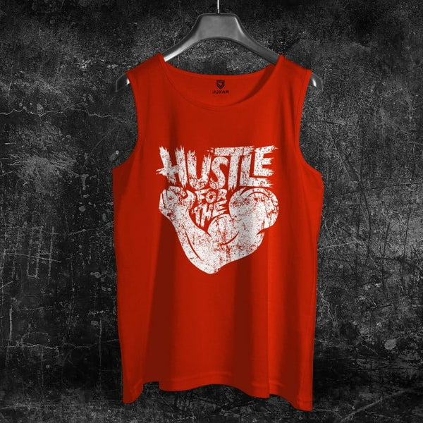Juxar mens build muscle show sando in red with white Hustle for the muscle graphic print