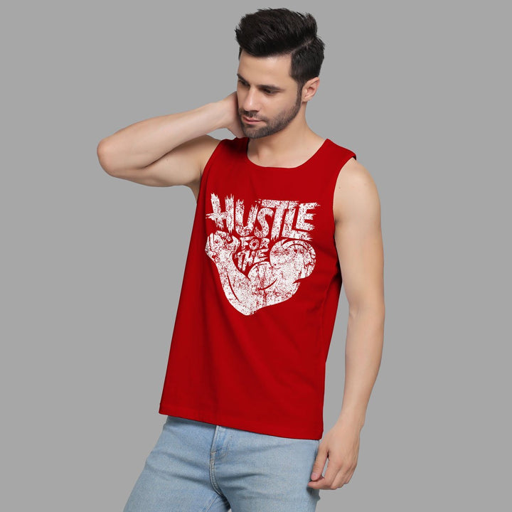 Juxar red build muscle show sando for men with white graphic print and sleeveless design