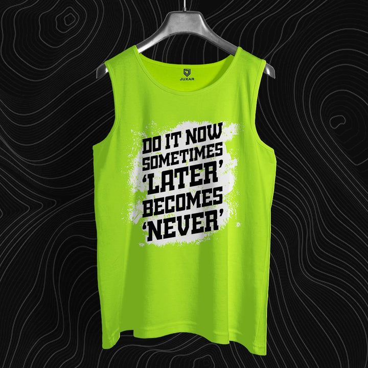 Juxar men's neon green sleeveless tank top with fitness inspiration muscle quote printed on front