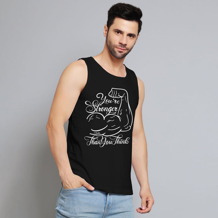 Juxar black sando for men with motivational strong arm graphic and text You’re Stronger Than You Think
