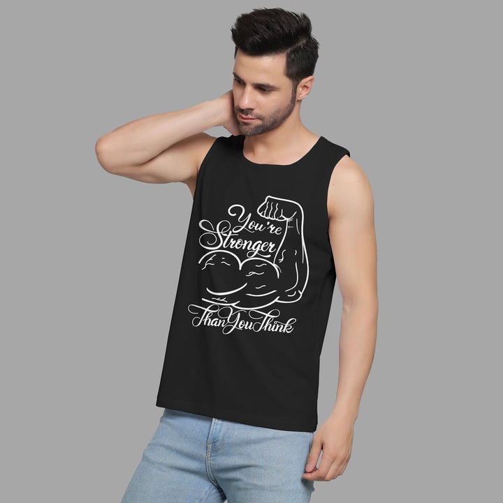 Juxar black sando for men with motivational graphic and sleeveless design