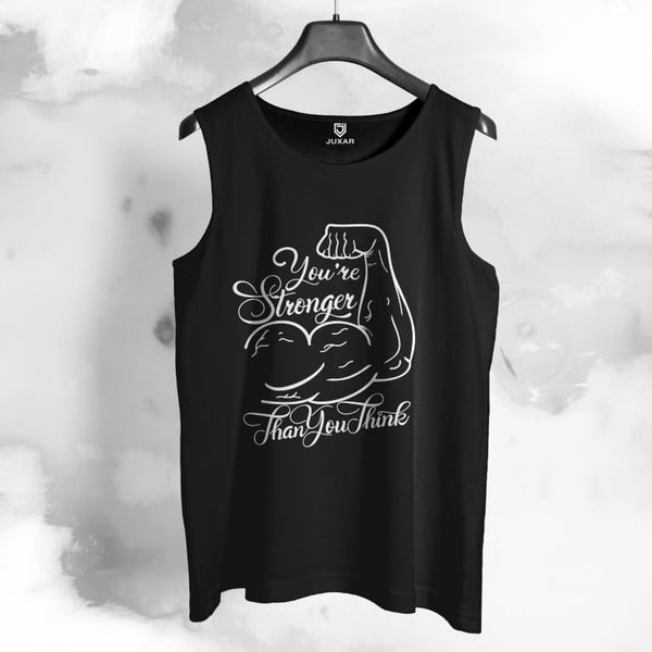Juxar black sando for men with motivational muscle graphic and text on front