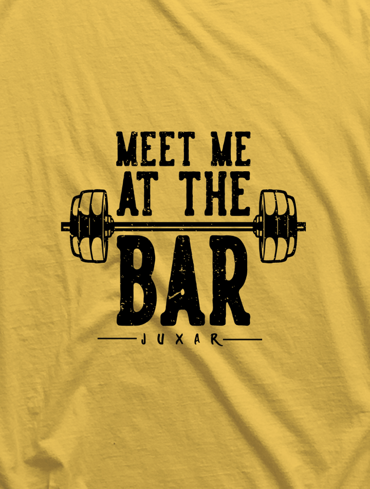 Yellow 2025 fashion sando for men by Juxar with Meet Me at the Bar weightlifting design