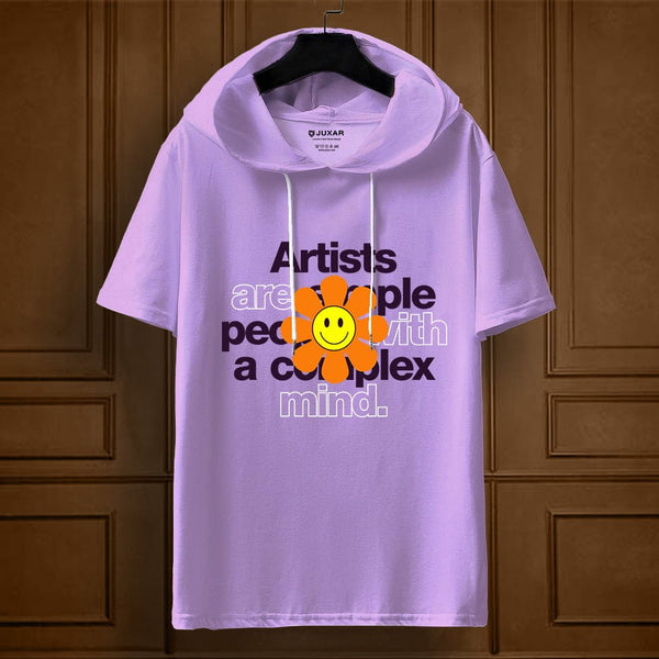 Juxar lavender oversized tee with smiley sunflower graphic and text aesthetic oversized hooded t shirt