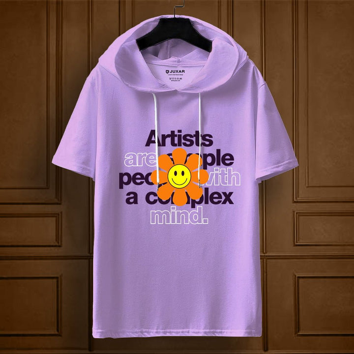 Juxar lavender oversized tee with smiley sunflower graphic and text aesthetic oversized hooded t shirt