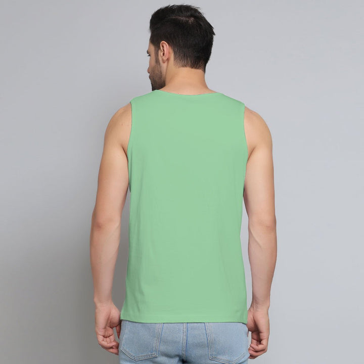 Juxar mens artistic print sando in green sleeveless design shown from back