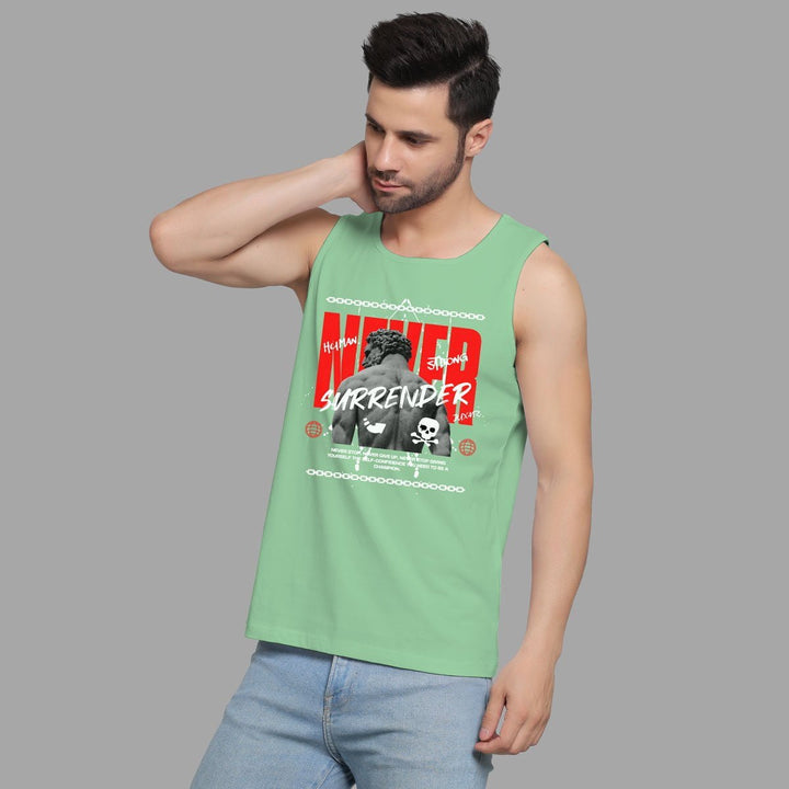 Juxar mens artistic print sando in green with graphic design and sleeveless fit