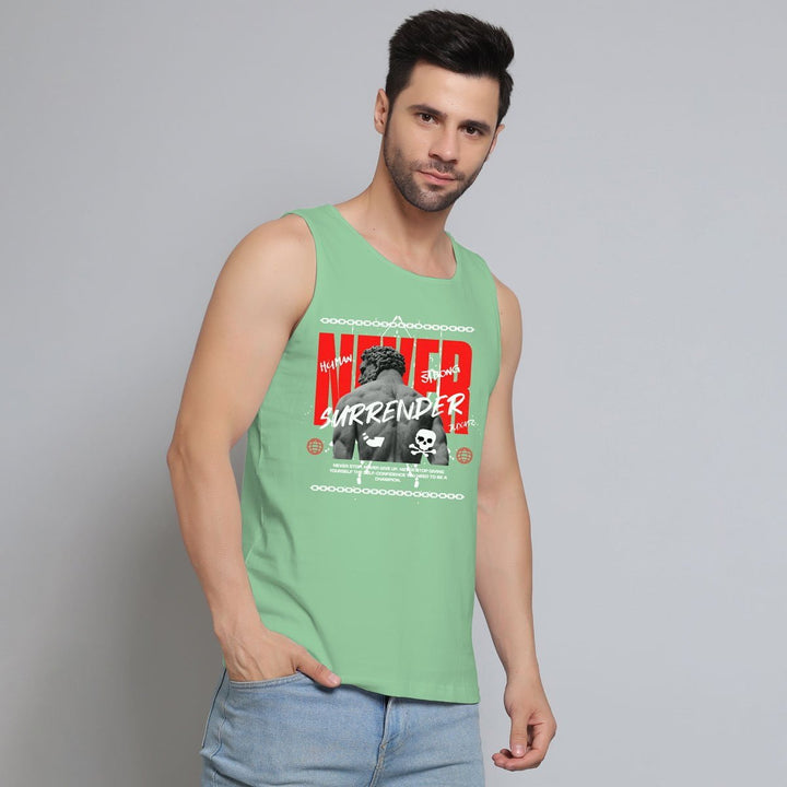 Juxar men's artistic print sando in green with graphic design and sleeveless style
