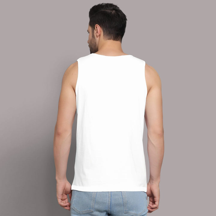Juxar men's athletic sleeveless gym wear in white shown from the back with a plain design