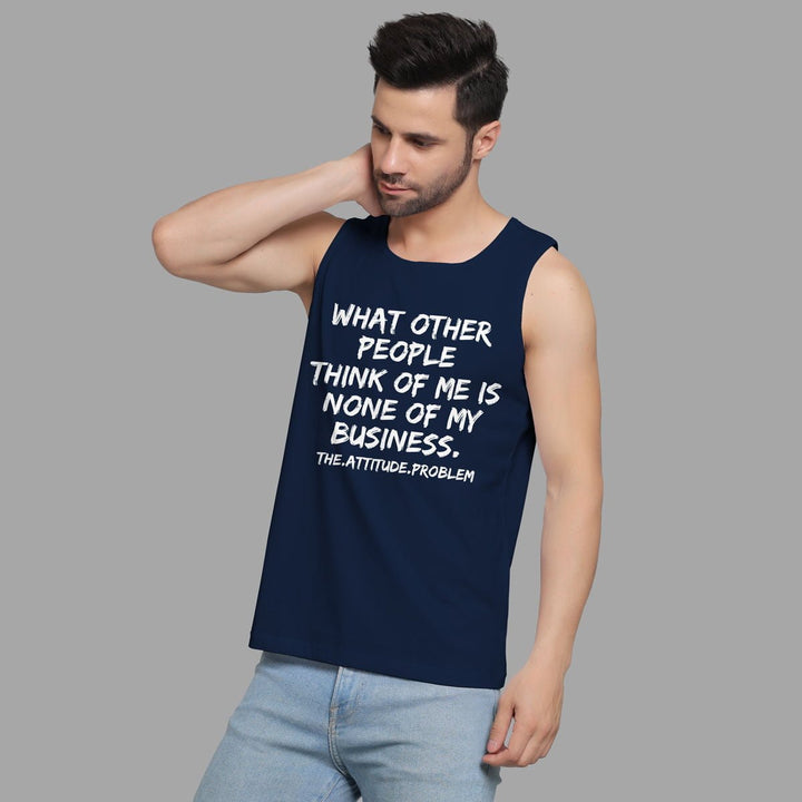 Juxar mens navy blue attitude statement sando with bold white text graphic design
