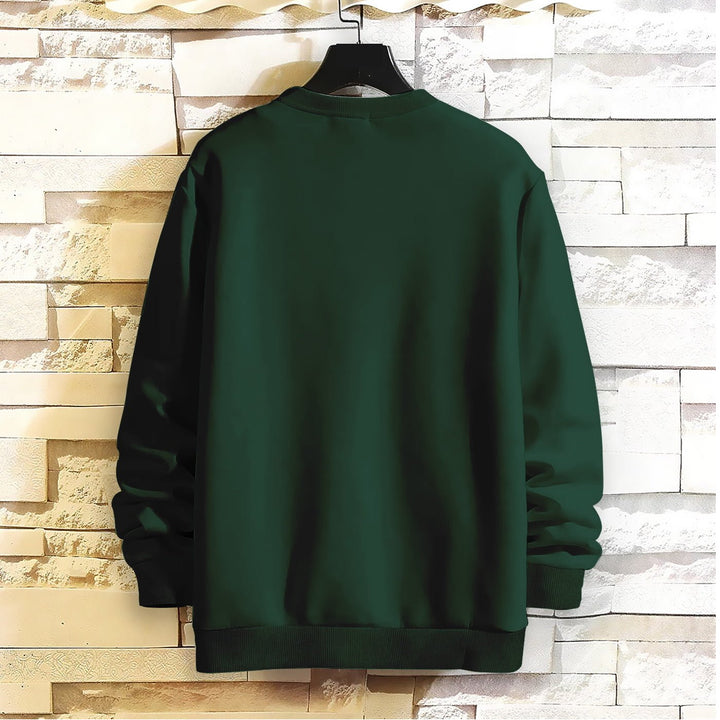 Juxar mens cotton sweatshirts in dark green shown from the back with plain design bear graphic sweatshirt