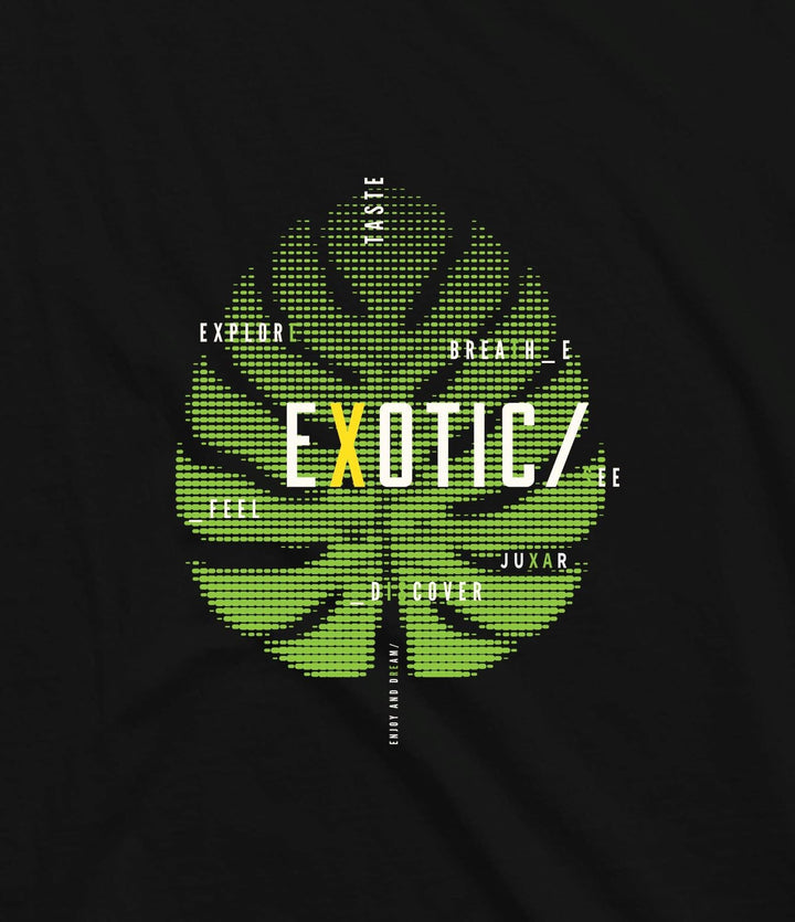 Juxar black leaf print tank for men featuring a green tropical leaf graphic with exotic text design