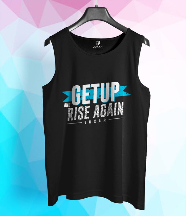 Juxar black muscle sando for gym with Get Up and Rise Again motivational print