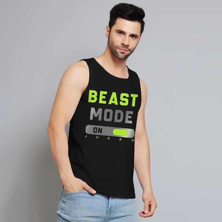 Juxar men's black sando tank top with Beast Mode graphic and sleeveless design