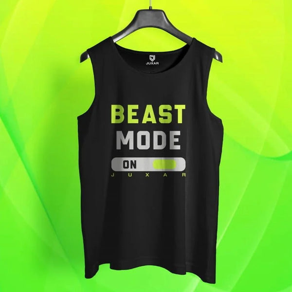Juxar mens black sando with Beast Mode On graphic design sleeveless shirt