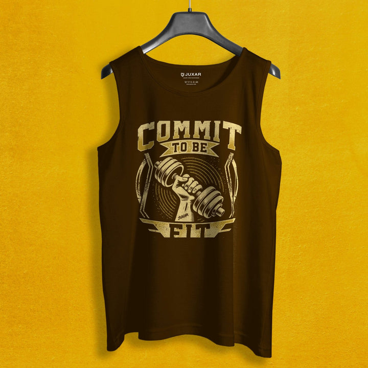 Juxar mens bodybuilding graphic sando in black with weightlifting design and Commit to Be Fit text
