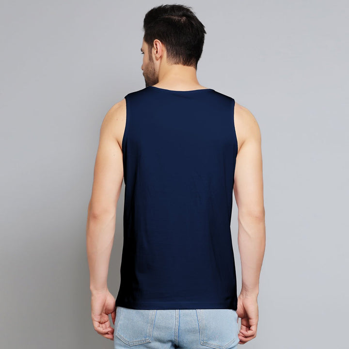 Juxar mens navy sleeveless tank top bodybuilding gym wear showing back view