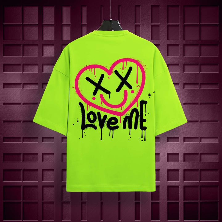 Juxar breathable cotton baggy t-shirt oversized in neon green with heart and love me graphic
