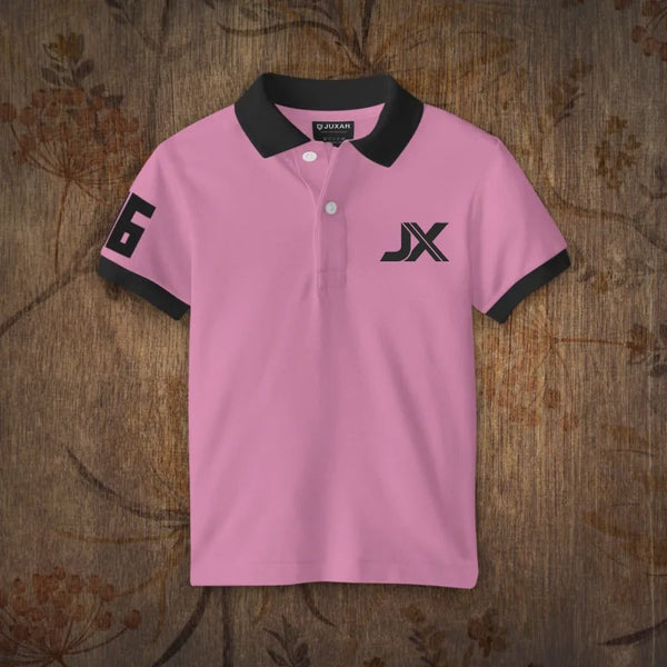 Juxar pink polo with black collar and sleeve trim JX chest logo breathable cotton polo t shirt for casual wear