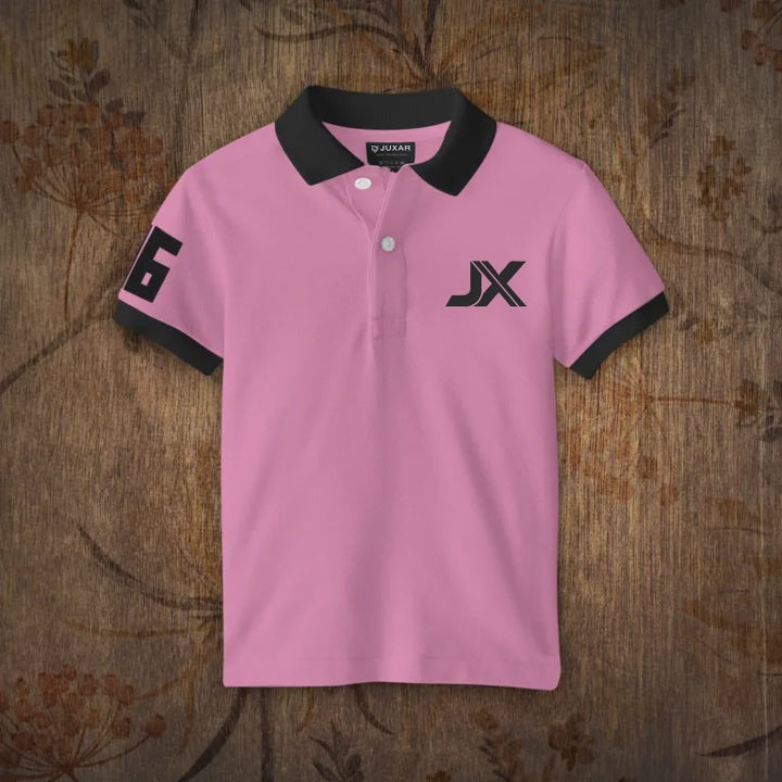 Juxar pink polo with black collar and sleeve trim JX chest logo breathable cotton polo t shirt for casual wear