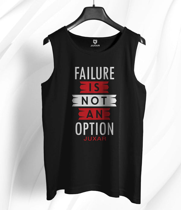 Black sleeveless breathable men's gym wear tank top by Juxar with motivational text design