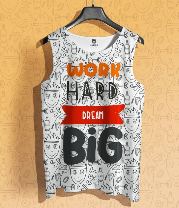 Juxar men's breathable sleeveless vest with work hard dream big motivational print in white