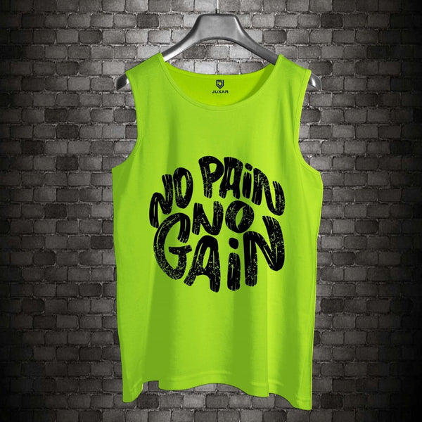 Bright green sando for men with no pain no gain graphic print on front