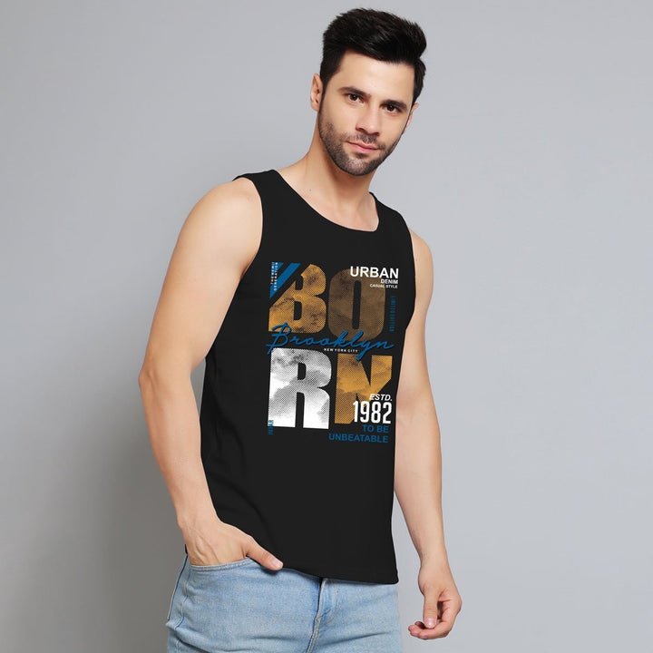 Juxar mens Brooklyn streetwear sando black tank top with graphic print and casual fit