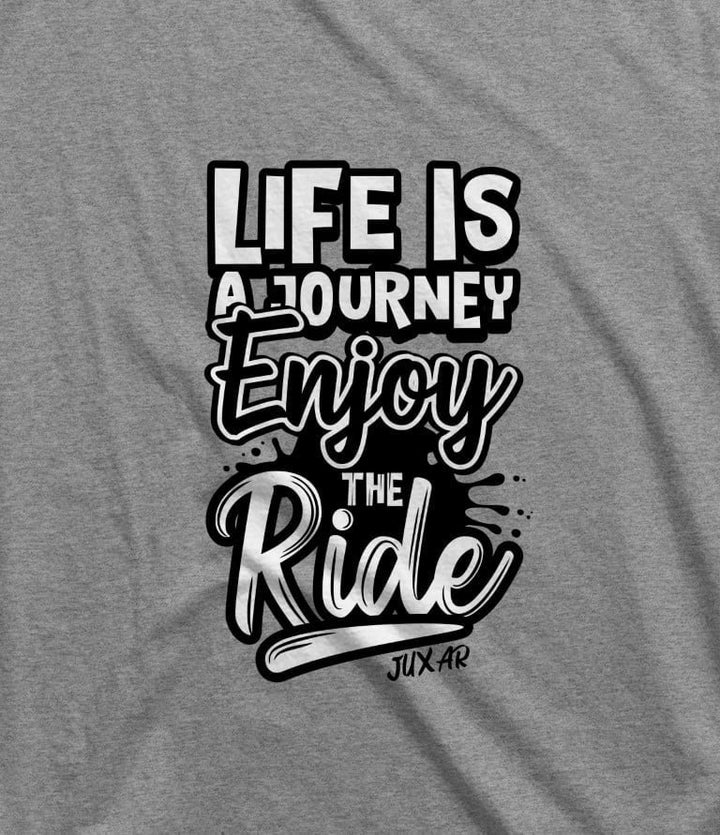 Juxar budget cotton t shirt in gray with Life is a journey enjoy the ride graphic text design