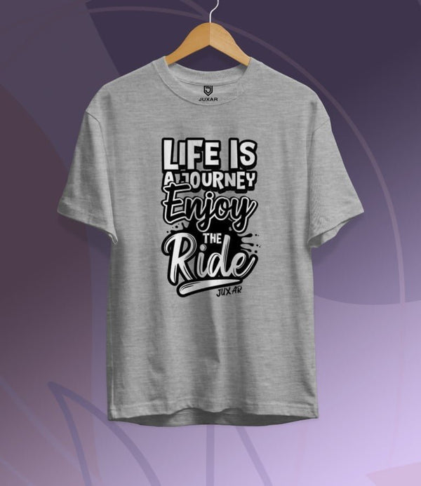 Juxar gray budget cotton t shirt with Life is a journey Enjoy the Ride text graphic