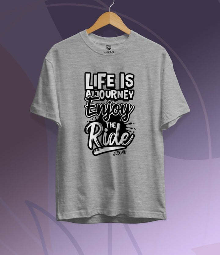 Juxar gray budget cotton t shirt with Life is a journey Enjoy the Ride text graphic
