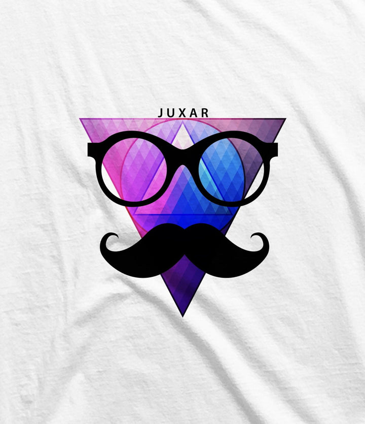 Juxar budget cotton t shirt with geometric triangle graphic featuring glasses and mustache design