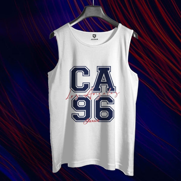Juxar men's white casual sando for summer with CA 96 Los Angeles graphic print