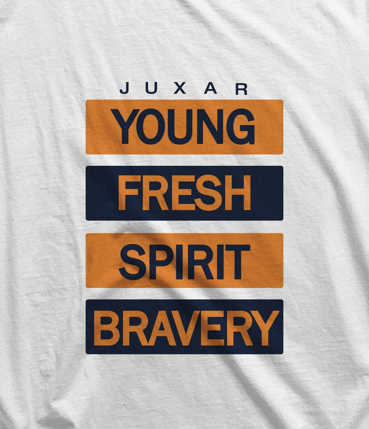 Juxar mens casual street style tank with young fresh spirit bravery graphic print in orange and navy