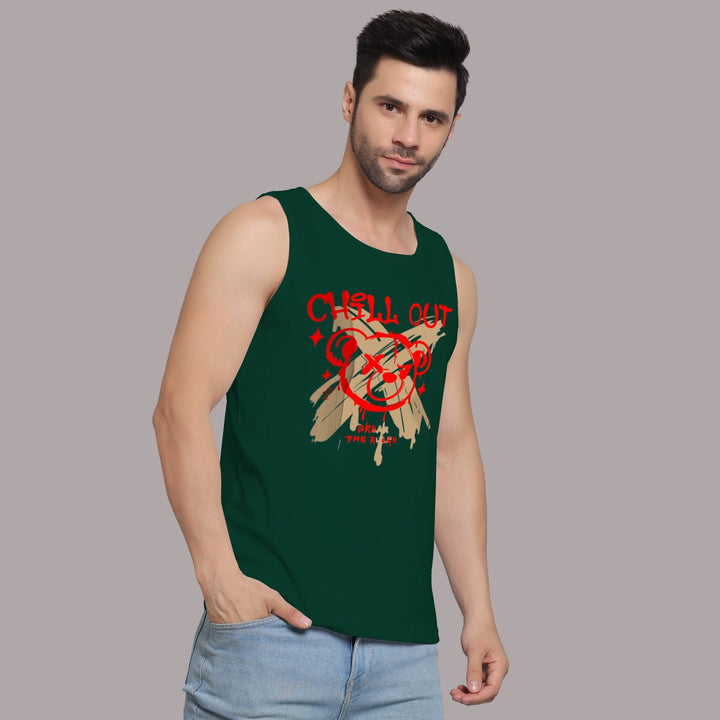 Juxar casual tank top for men in dark green with graphic print and sleeveless design