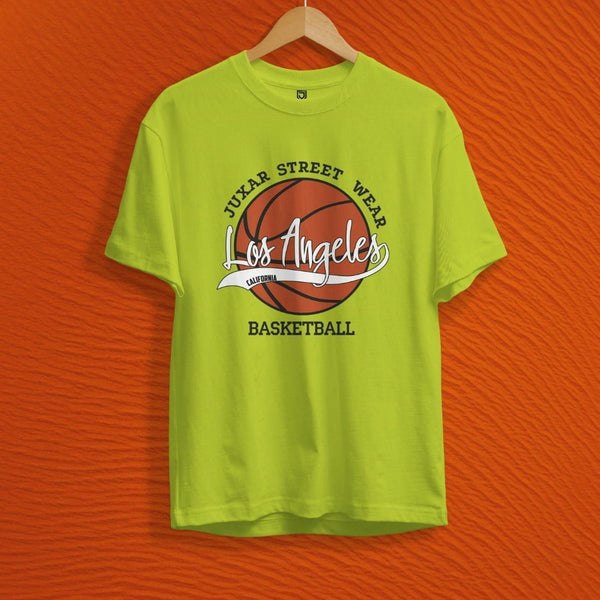 Juxar vibrant green Los Angeles basketball t shirt made of combed cotton t shirt for smooth feel