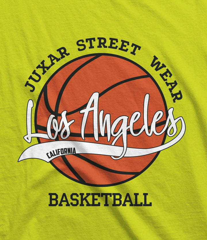 Juxar yellow combed cotton t shirt for smooth feel with Los Angeles basketball graphic print