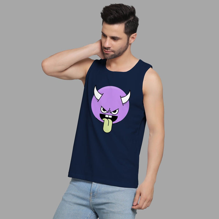 Juxar men's navy sleeveless shirt with purple devil graphic for cool boy's fashion