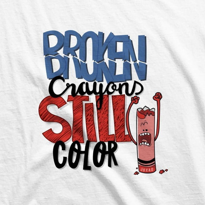 Juxar white cotton longline tee with Broken Crayons Still Color graphic and crayon cool cotton longline t shirt for streetwear
