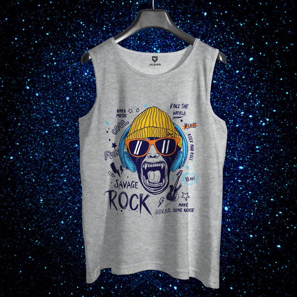 Juxar men's cool summer sando gray sleeveless tank top with colorful rock music graphic print